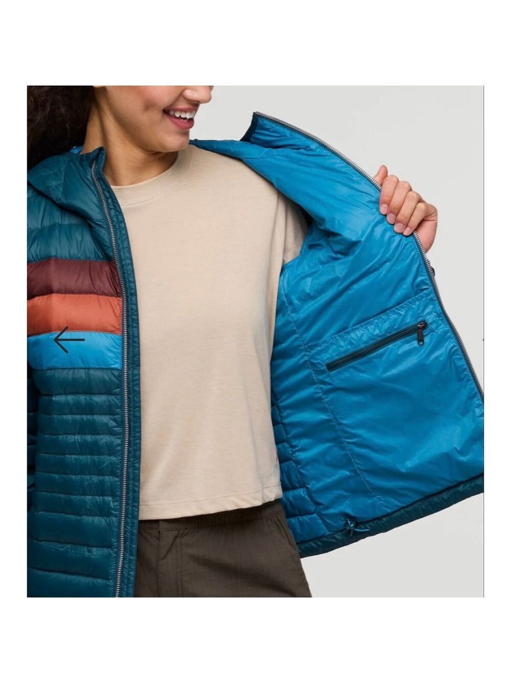 NWT Women's Cotopaxi Teal & Brown Fuego Hooded Puffer Jacket M - Picture 5 of 10